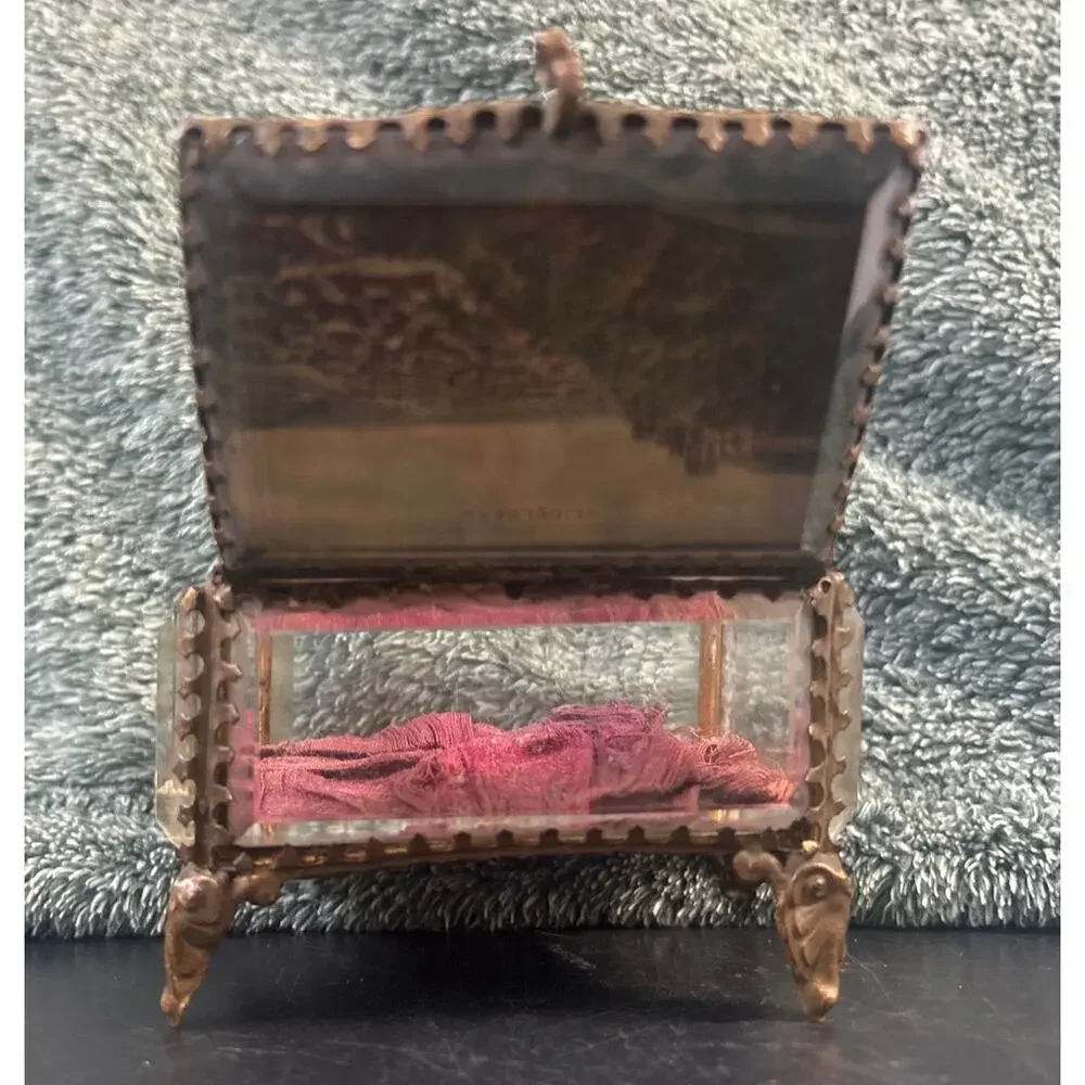 Edwardian Trinket Casket Grand Tour Satin Cushion Bevelled Glass Heidelberg